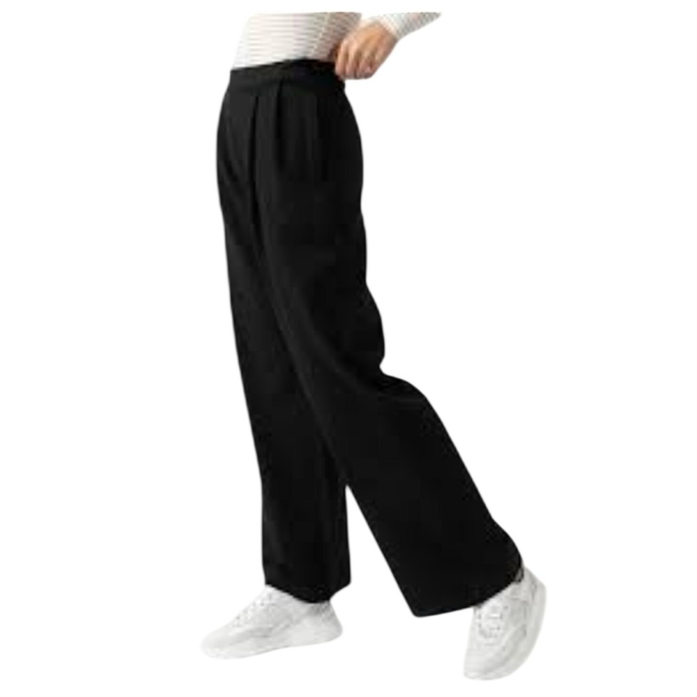 Saint + Sofia Camden Wide Leg Pants Black Organic Cotton Pleated 12 NWT